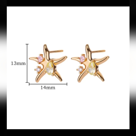 Cubic Zirconia Gold Starfish Stud Earrings - Picture 2 of 2